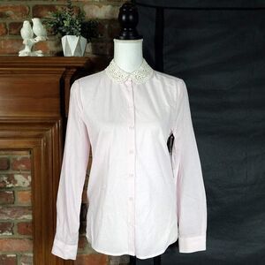 Court & Rowe Pale Pink Button Down With Crochet Lace Collar